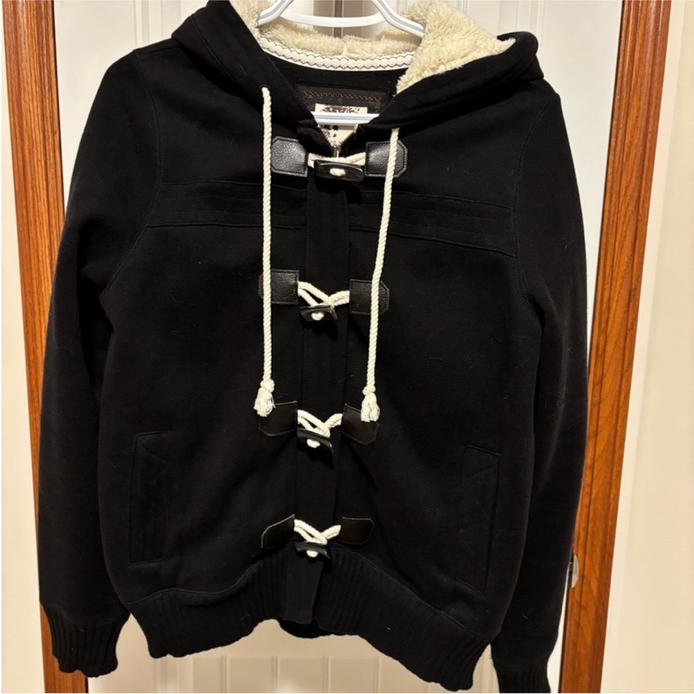 Black Toggle Hoodie with White Accents